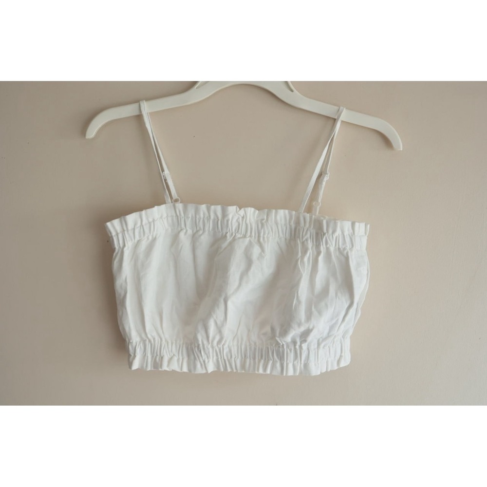 NWT Floerns White Smocked Crop Top Adjustable Strap Cotton Ruched Cami Bandeau S